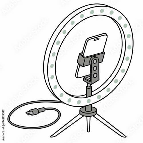 A ring light with a phone holder on a tripod stand