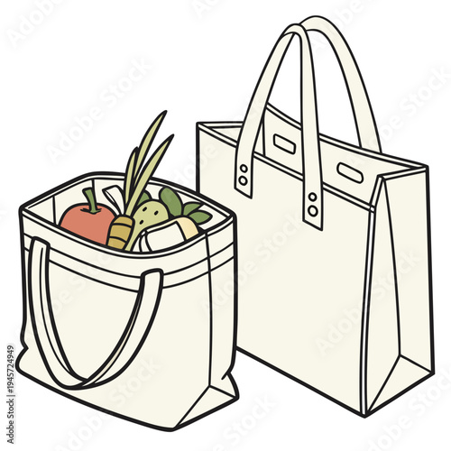 Two reusable shopping bags with grocery