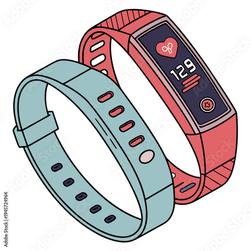 A red and blue smartwatch with a digital display