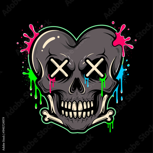 Heart Shaped Skull with Crossed Eyes.