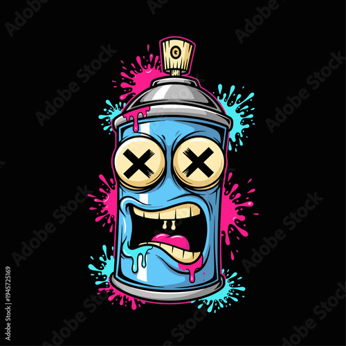 Spray Can with Cartoon Face.