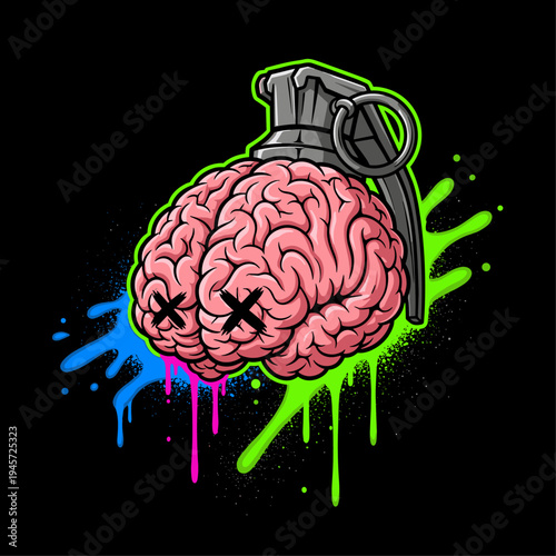 Brain with grenade pin on head.