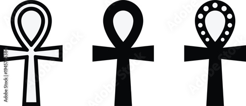 Ancient Egyptian ankh symbols set, sacred life cross icons isolate