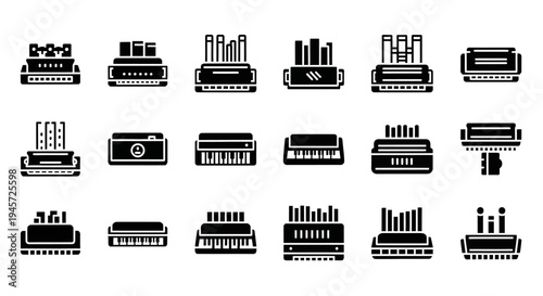 Collection of Various Musical Instruments with Keyboard and Wind Mechanism