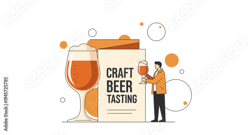 Craft Beer Tasting Event: Man Holding Beer Glass, Large Beer Glass, Menu, Bubbles