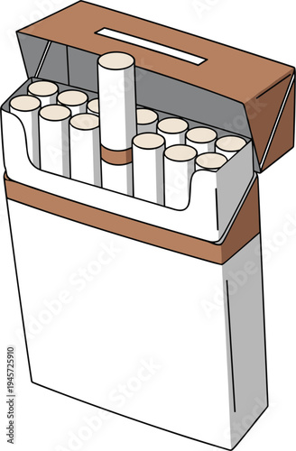 Open cigarette pack with cigarettes inside and single cigarette standing tobacco product smoking concept vector illustration