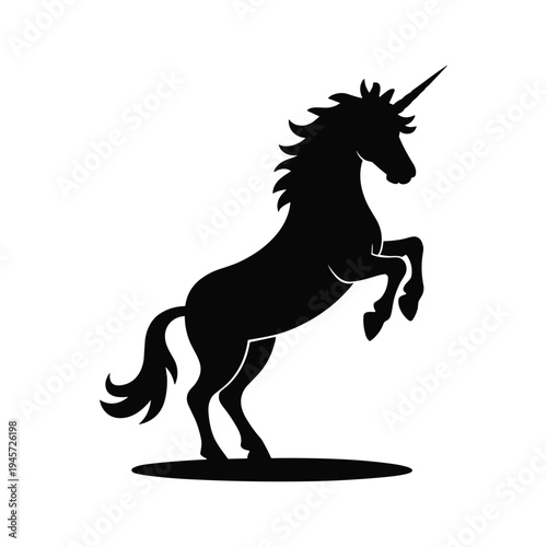 Black silhouette of a rearing unicorn horse vector illustration isolated on white background