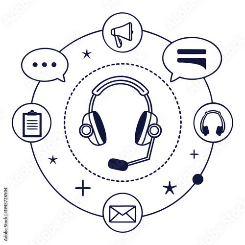 Customer service and communication icons with call center