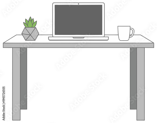 Workspace desk scene with laptop coffee mug and plant representing modern home office