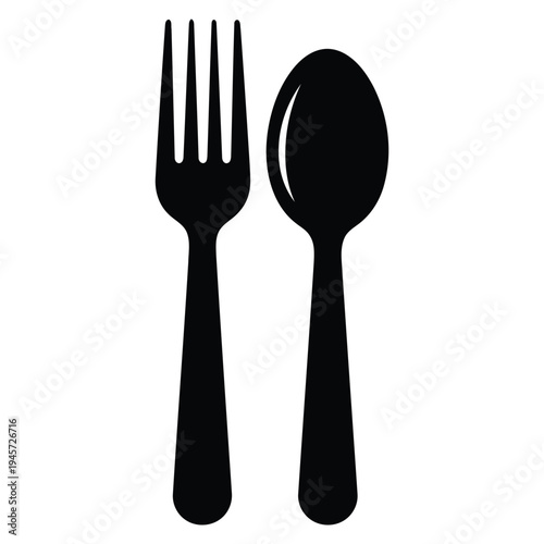 Minimalist Dark Fork and Spoon Silhouette. Elegant Abstract Cutlery on Black Background. Subtle Tableware Design for Restaurant, Dining, and Food Service Concepts, Offering Ample C