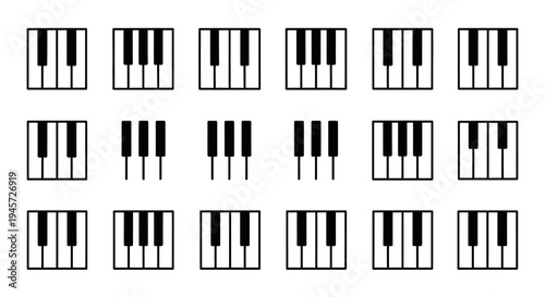 Abstract Graphic Display of Piano Keyboard Segments Illustrating Diverse Musical Note Combinations and Intervals for Education and Design Projects