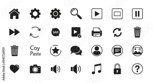 Versatile collection of essential user interface icons for web, app, and digital design projects, offering a clean and modern visual language for various functional elements and actions