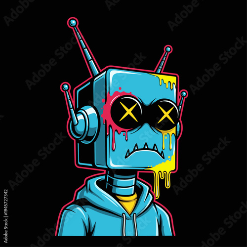 Robot Wearing Sunglasses and Hoodie.