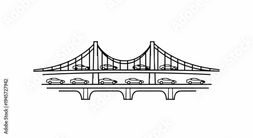 Suspension bridge with cars on two levels