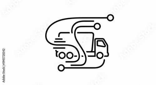 Stylized truck with abstract lines and circles, suggesting movement and connectivity