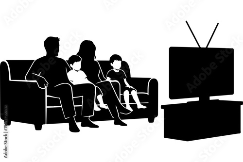 Family Watching Television Silhouette