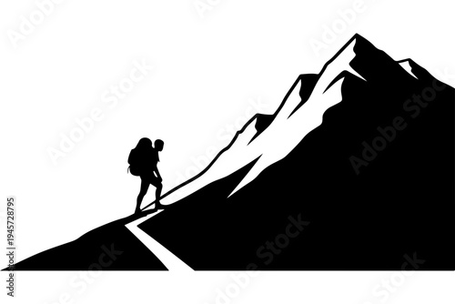 Determined Hiker Ascending Mountain Peak