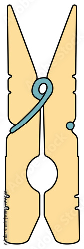Clothespin wooden laundry clip holding spoon simple household tool vector icon
