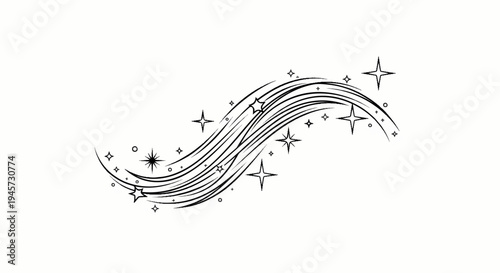 Stylized shooting star streaks with sparkling stars and circles