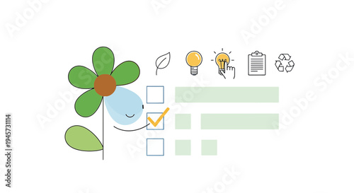 Creative Idea Checklist with Flower and Lightbulb Icons