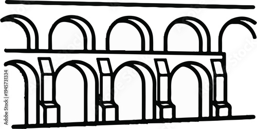 Stylized Roman aqueduct with double arches and supporting structures