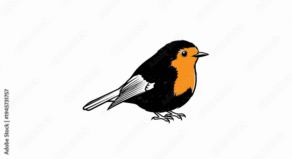 Obraz premium Stylized robin with orange breast and black back