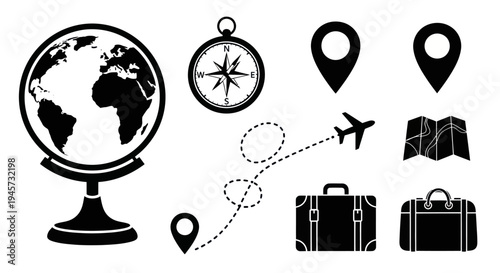 Travel and Global Navigation Icons Set for Tourism and Adventure