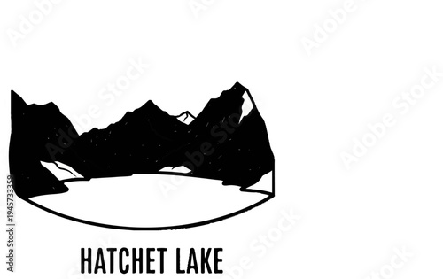 Stylized sketch of mountains reflecting in a lake
