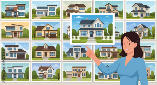 Woman Choosing Dream House from Residential Property Showcase