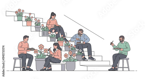 Creative People Drawing Flowers on Staircase | Botanical Art Workshop