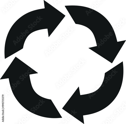 Circular arrows recycle icon vector illustration with rotating loop arrows isolated on light background for refresh, recycling, sustainability, and process cycle design