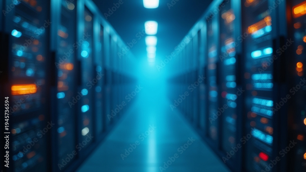 Fototapeta premium AI Monitoring Server Infrastructure Wide Angle View