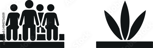 Group of people teamwork icon and plant growth symbol vector set isolated on light background for community, collaboration, and nature concept design