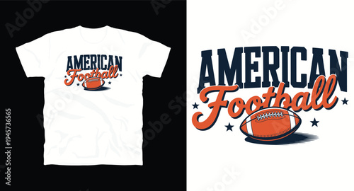 American football t-shirt design with custom lettering and a football on a white background for apparel