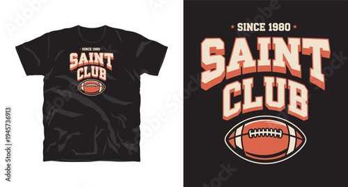 Saint team logo design with american football illustration and since 1980 t-shirt design