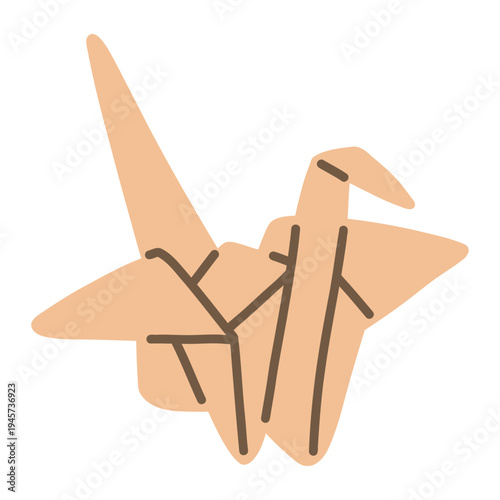 Cute paper origami crane doodle featuring cozy cottagecore aesthetic and traditional craft illustration