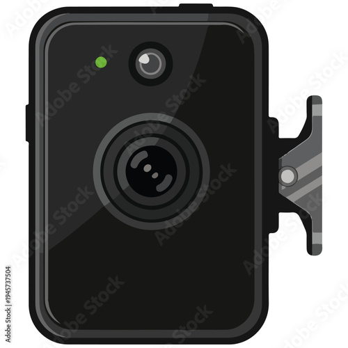 Black Compact Body Security Camera Flat Vector Illustration