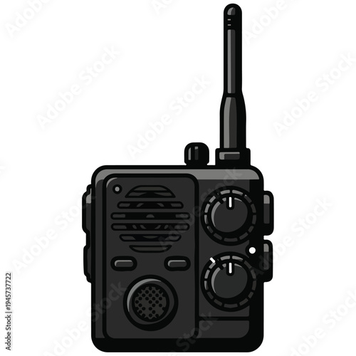 black walkie talkie flat cartoon vector illustration