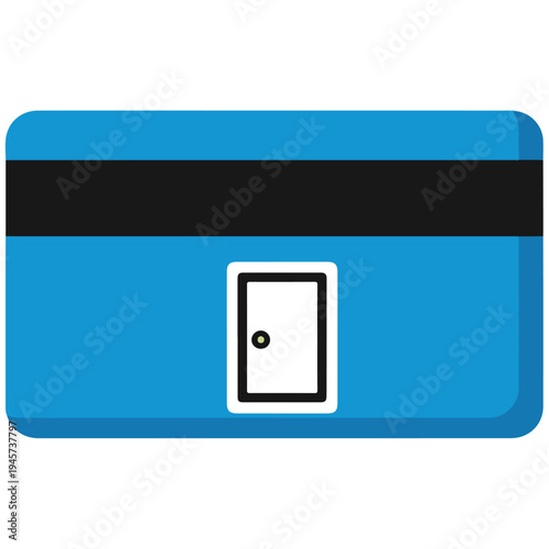 Blue Credit Card Door Access Flat Vector Illustration Template