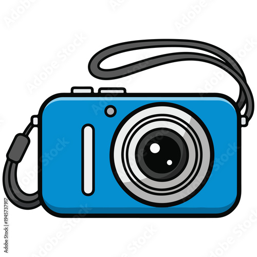 Blue Point And Shoot Camera Flat Cartoon Vector Illustration