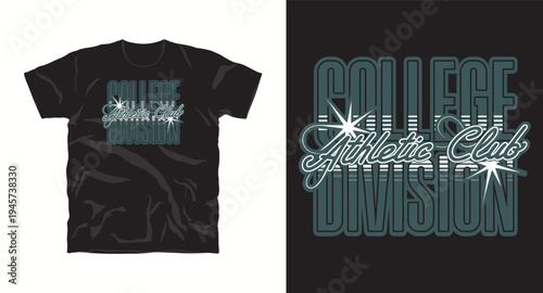 College athletic division sport emblem graphic t-shirt design