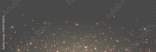 Gold glitter light banner. Magic dust background. Star particle bg. Christmas Holiday golden confetti. Fairy bulb. Glow shine bokeh. Winter Celebration frame. Luxury party. Vector illustration