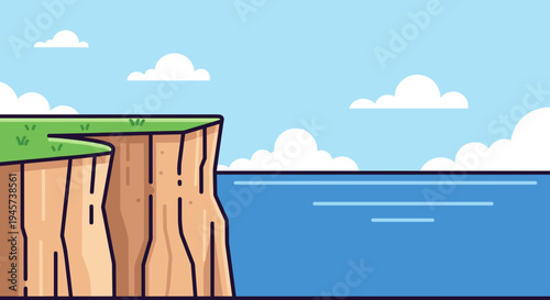 Cliff Edge Ocean Landscape Illustration.