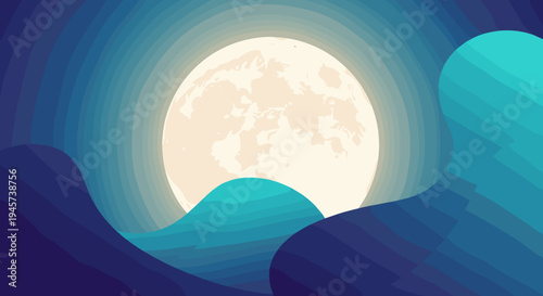 Full Moon Rising Over Mountains.