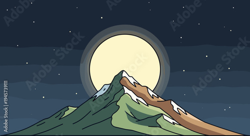 Mountain Landscape with Full Moon.