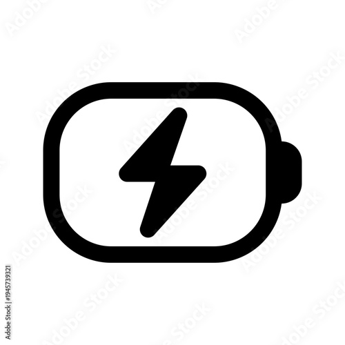 Charging battery vector icon. Rounded modern black battery icon