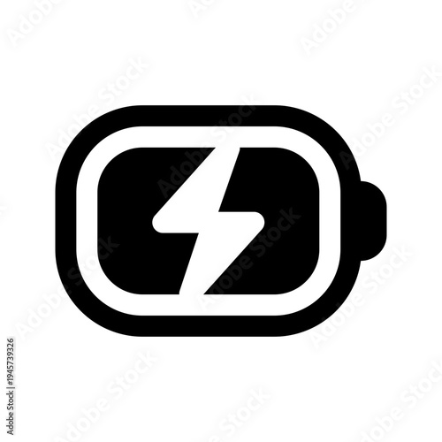 Fully charged battery vector icon. Rounded modern black battery icon