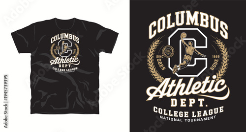 Columbus athletic department college league national basketball tournament vintage t-shirt design