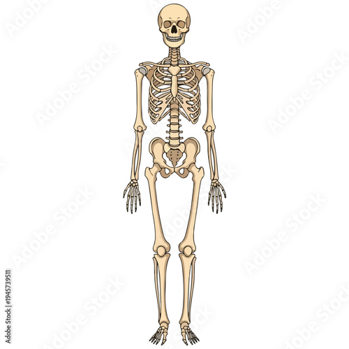 Full Body Human Skeleton Anatomical Flat Vector Illustration