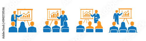 Color business presentation icon set. Seminar training meeting. Vector illustration eps